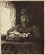 REMBRANDT Harmenszoon van Rijn Self-Portrait,Etching at a Window painting